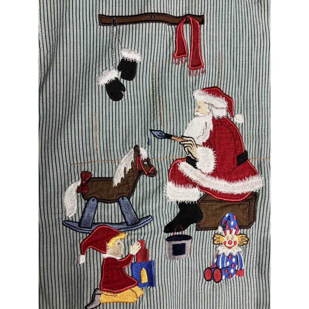 Karen Scott Christmas Embroidered Button-Up Shirt Santa Toys Green Striped - Picture 3 of 10